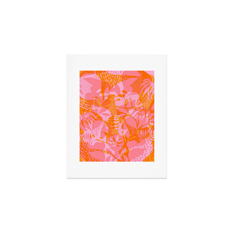 Tropical Jungle Pattern - Orange & pink Art Print Gallery Image 1