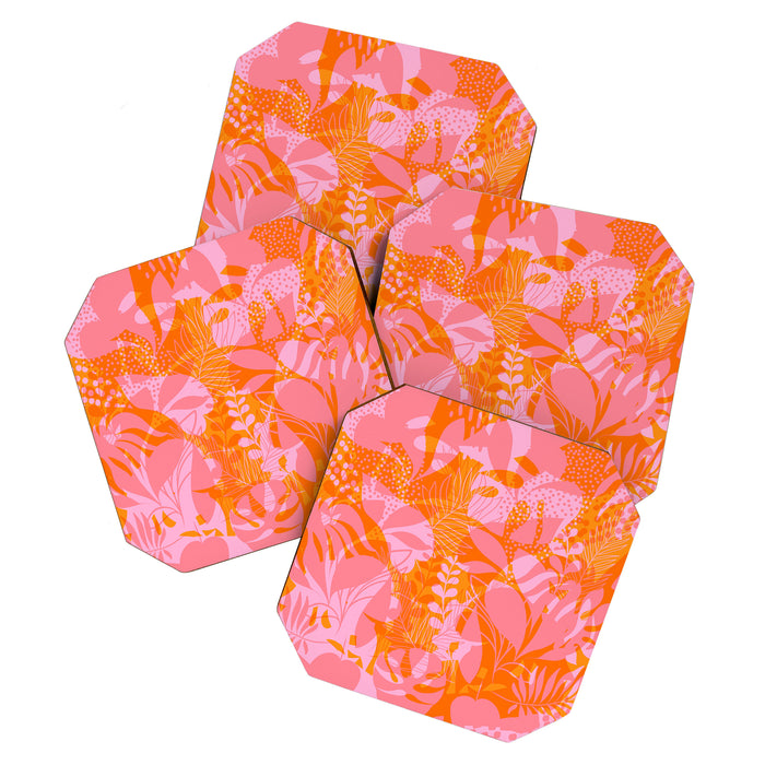 Tropical Jungle Pattern - Orange & pink Coaster Gallery Image 1