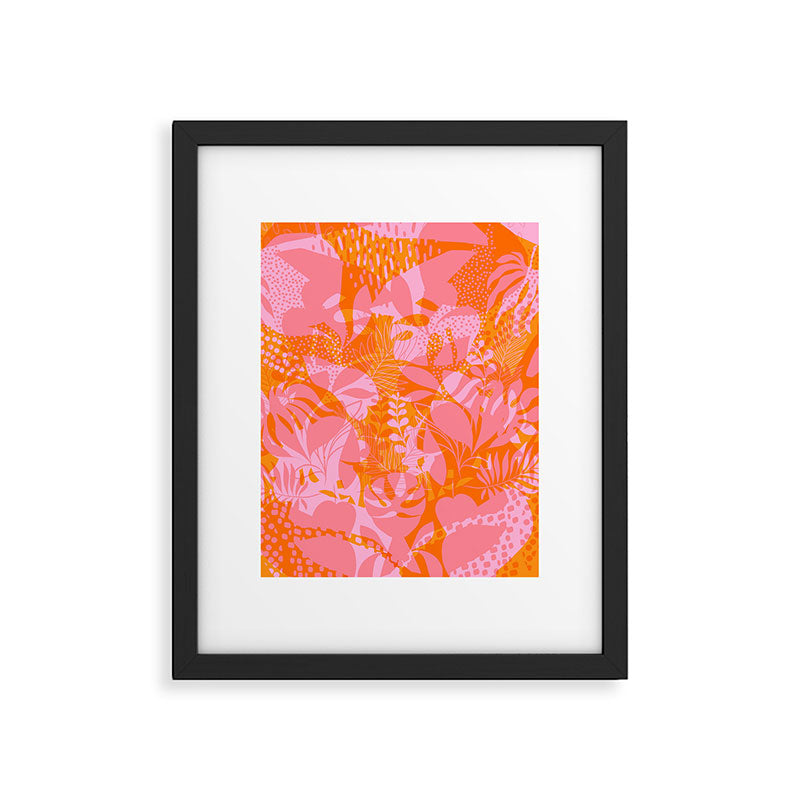 Tropical Jungle Pattern - Orange & pink Framed Art Print Gallery Image 5