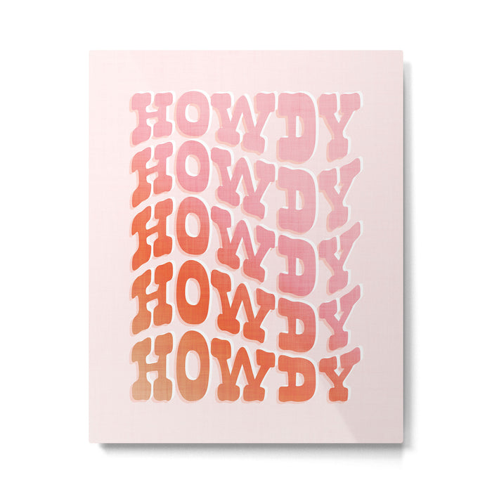 Typographic Howdy Repeat - Pastel Peachy Pink Metal Print Gallery Image 1