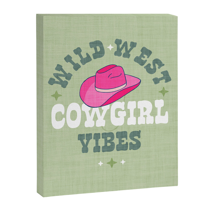Wild-West Cowgirl Vibes with Hat Typography Pink and Green Canvas Print Gallery Image 1