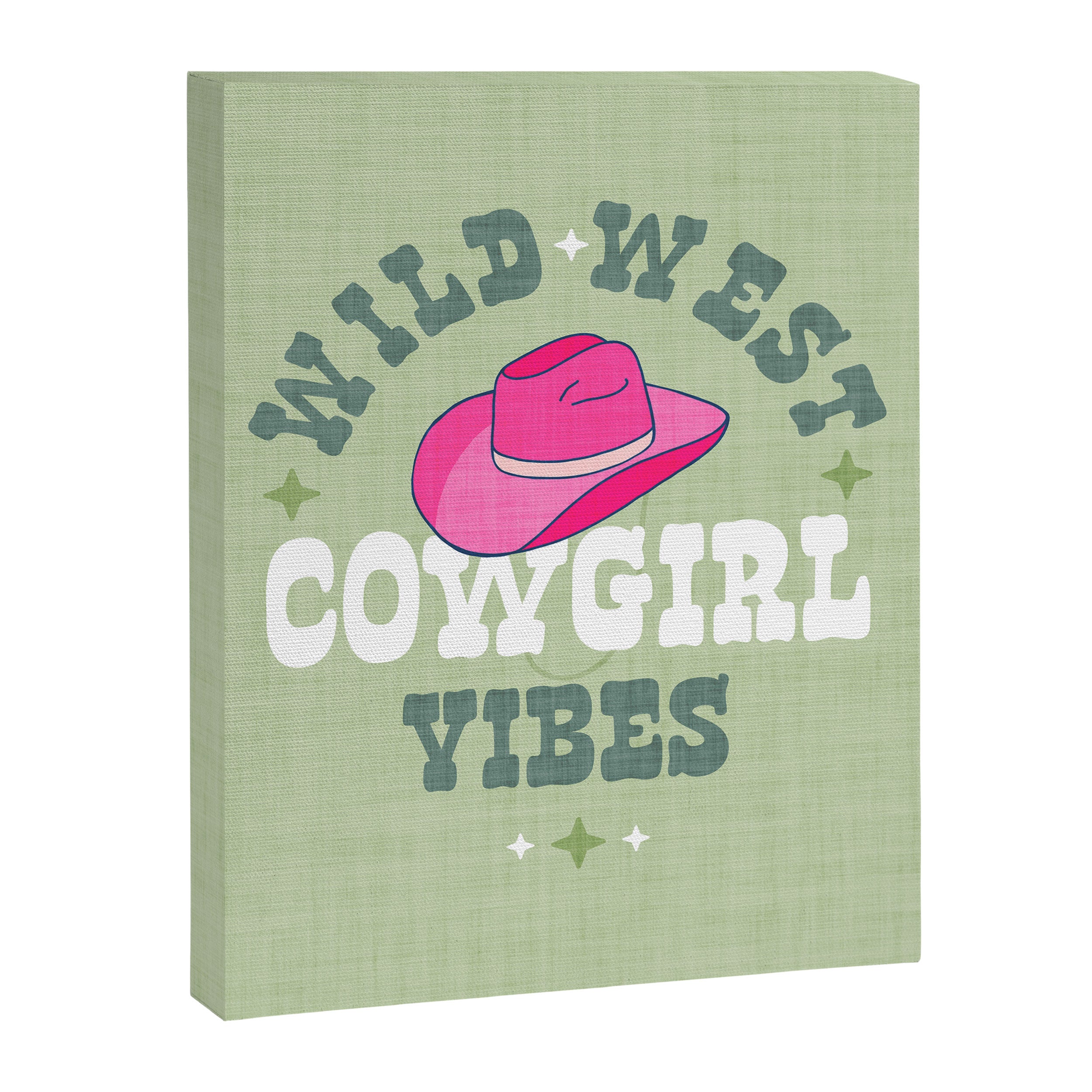 Wild-West Cowgirl Vibes with Hat Typography Pink and Green Canvas Print Gallery Image 6