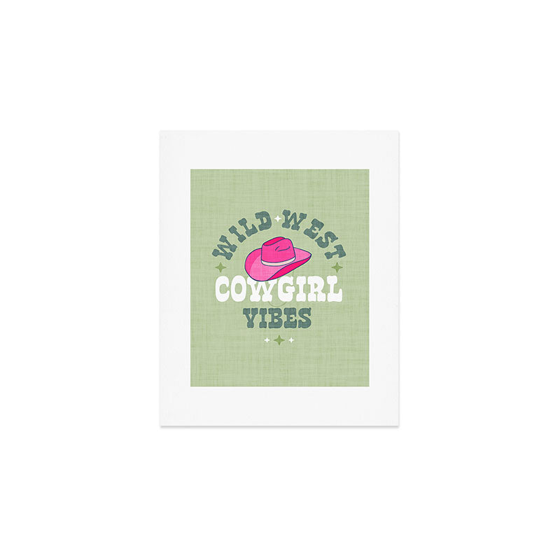 Wild-West Cowgirl Vibes with Hat Typography Pink and Green Art Print Gallery Image 1