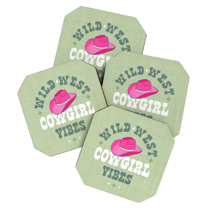 Wild-West Cowgirl Vibes with Hat Typography Pink and Green Coaster Gallery Image 1