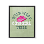 Wild-West Cowgirl Vibes with Hat Typography Pink and Green Framed Canvas Print Gallery Image 6