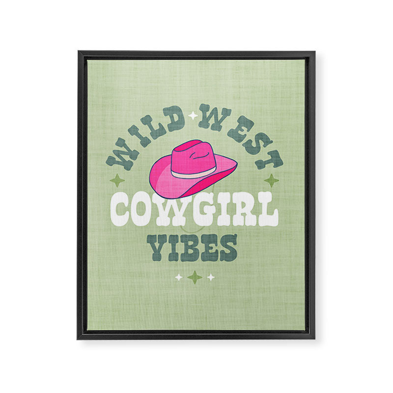 Wild-West Cowgirl Vibes with Hat Typography Pink and Green Framed Canvas Print Gallery Image 6