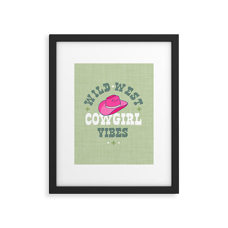 Wild-West Cowgirl Vibes with Hat Typography Pink and Green Framed Art Print Gallery Image 5