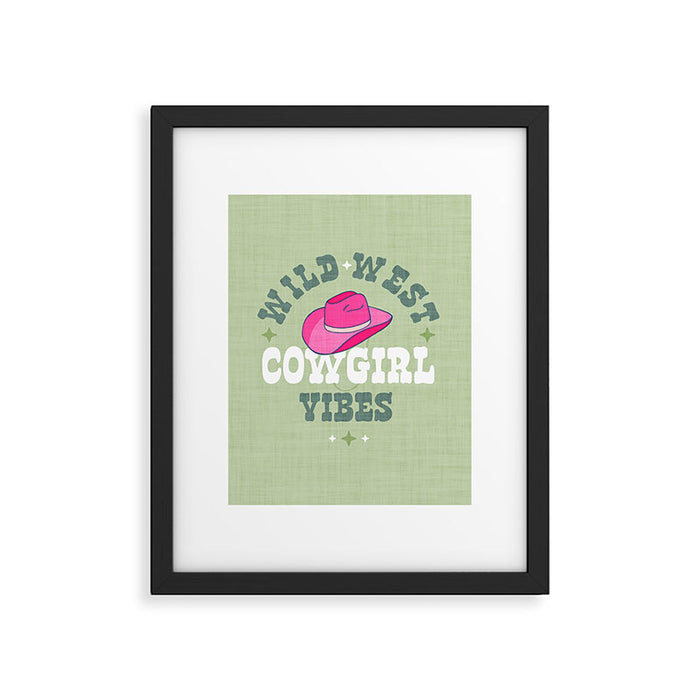 Wild-West Cowgirl Vibes with Hat Typography Pink and Green Framed Art Print Gallery Image 1