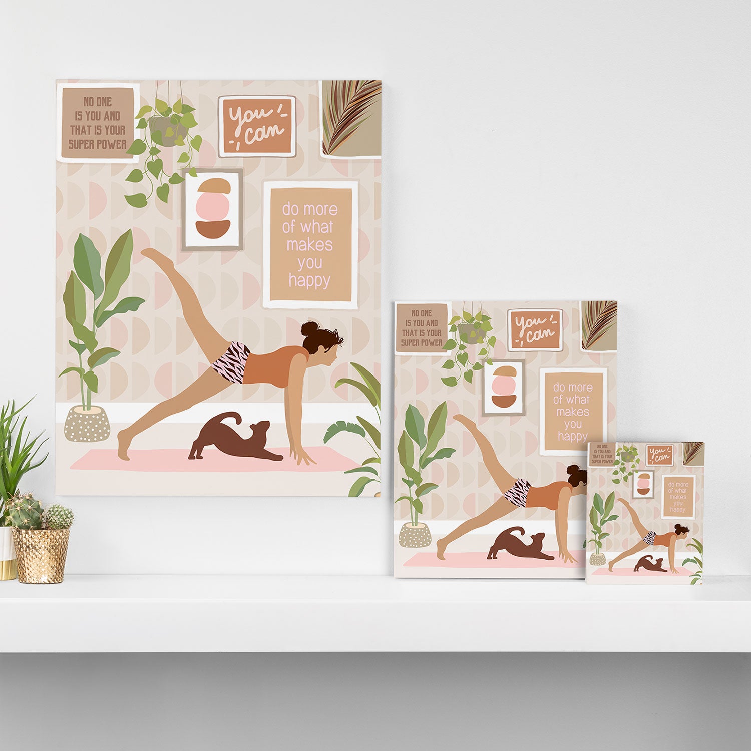 Yoga Girl Power with cat & plants Canvas Print Gallery Image 3