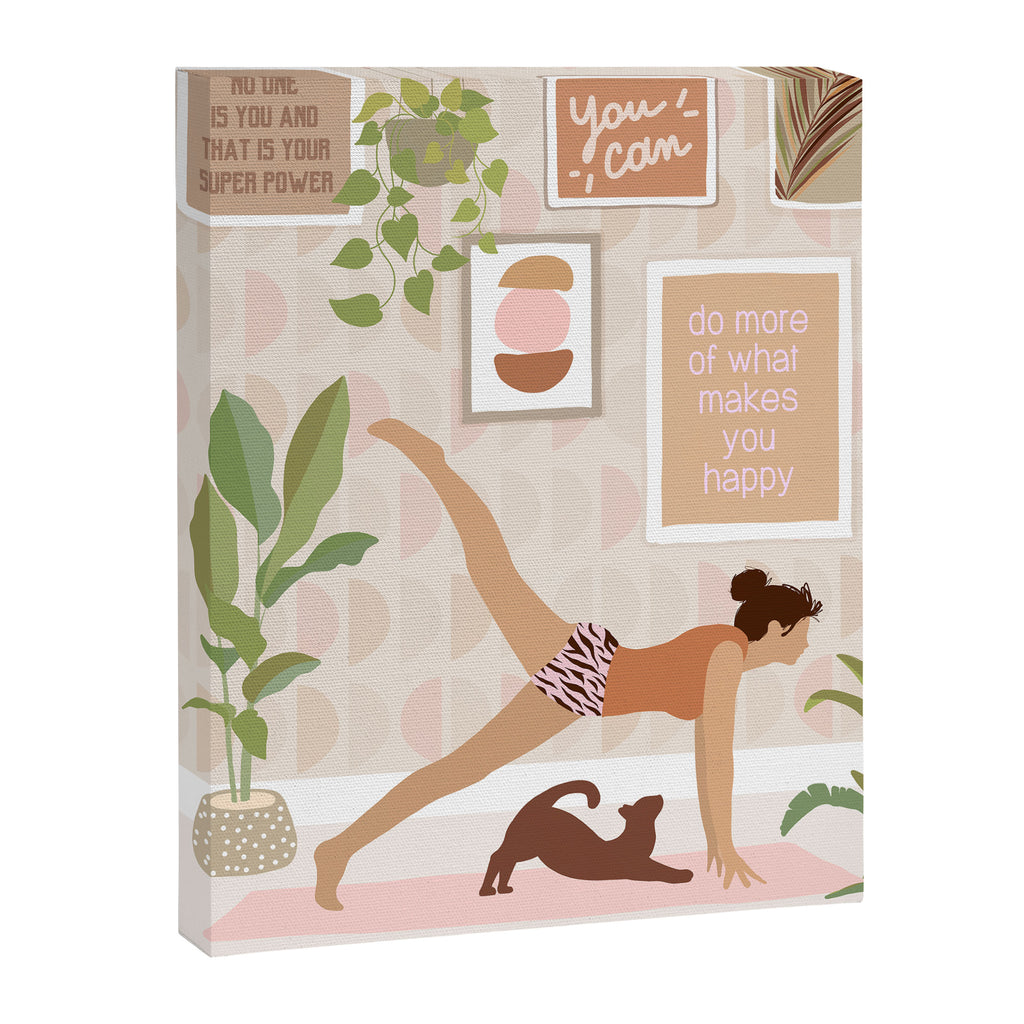 Yoga Girl Power with cat & plants Canvas Print Gallery Image 3