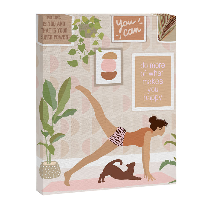 Yoga Girl Power with cat & plants Canvas Print Gallery Image 1