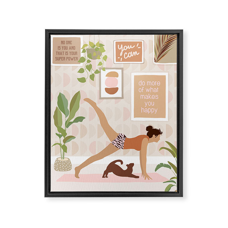 Yoga Girl Power with cat & plants Framed Canvas Print Gallery Image 8
