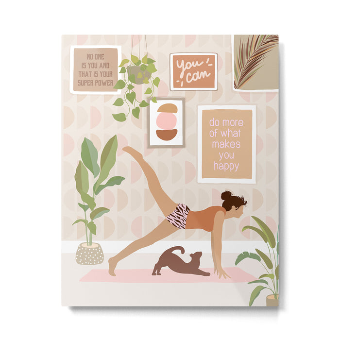Yoga Girl Power with cat & plants Metal Print Gallery Image 1