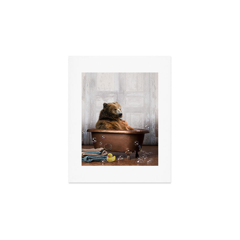 Bear with Rubber Ducky in Vintage Bathtub Art Print Gallery Image 1
