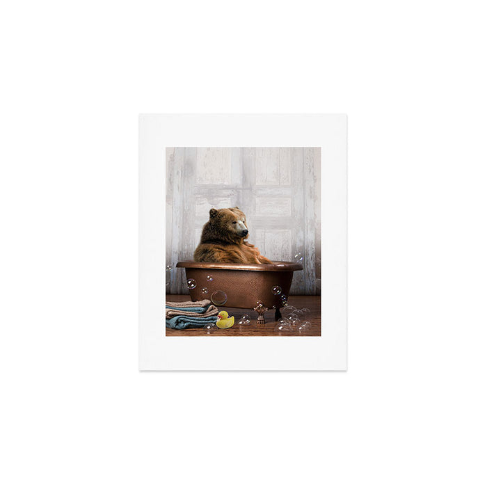Bear with Rubber Ducky in Vintage Bathtub Art Print Gallery Image 1
