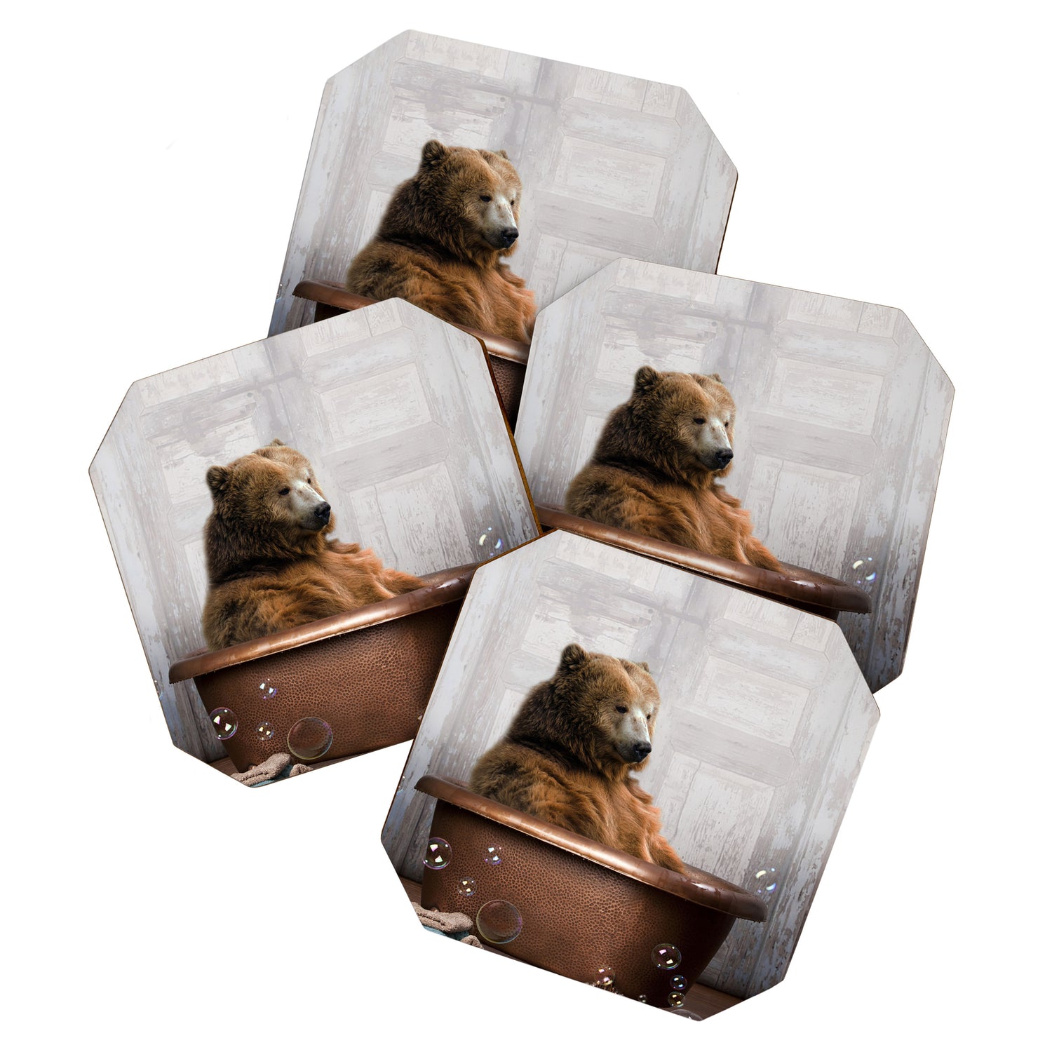 Bear with Rubber Ducky in Vintage Bathtub Coaster Gallery Image 1