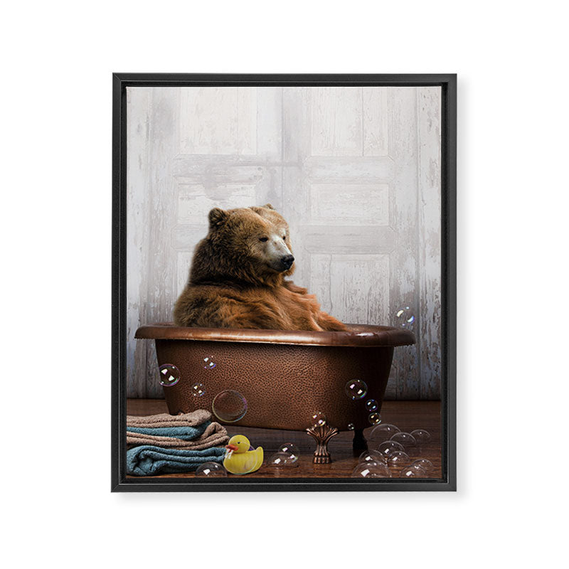 Bear with Rubber Ducky in Vintage Bathtub Framed Canvas Print Gallery Image 6