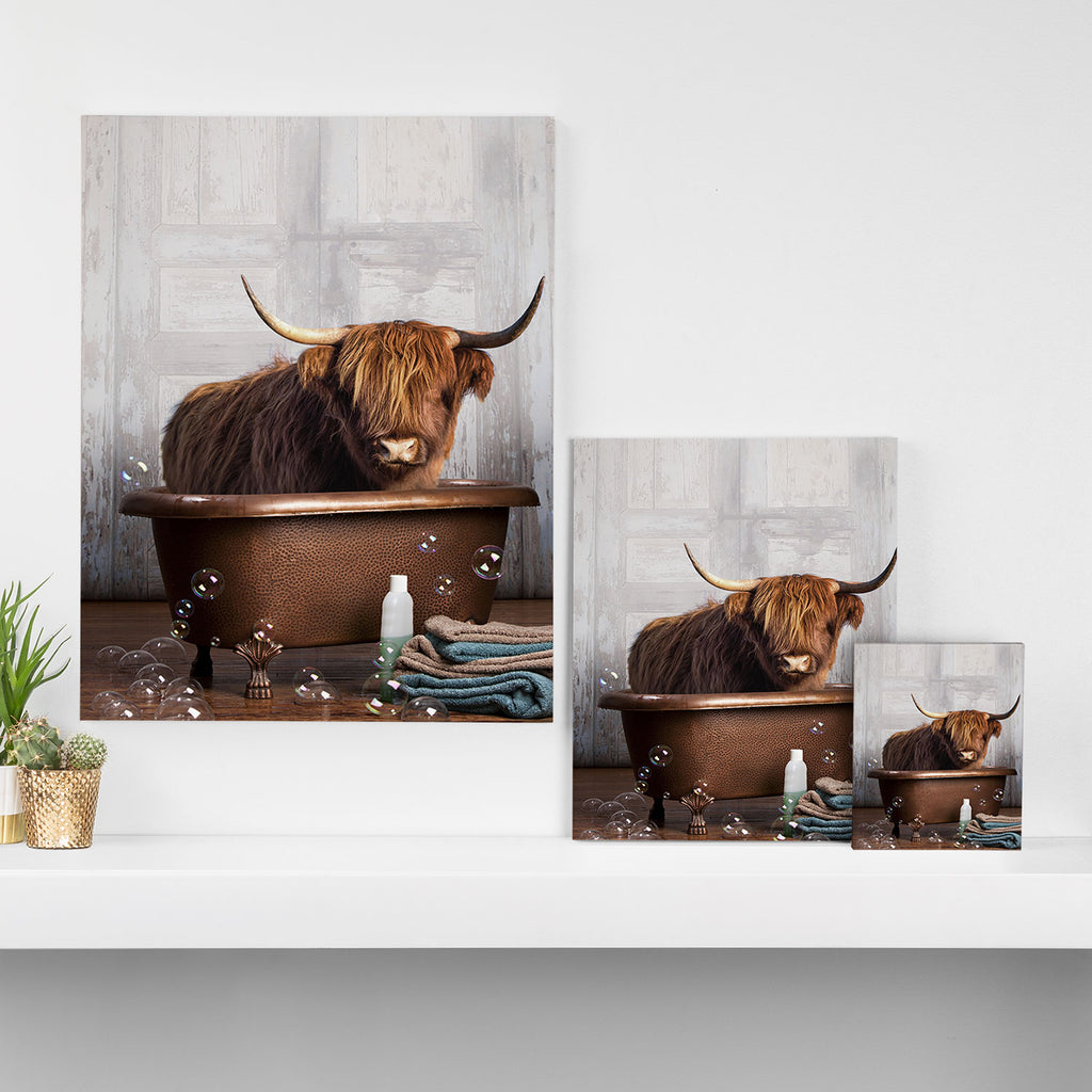 Highland Cow in the Tub Canvas Print Gallery Image 3