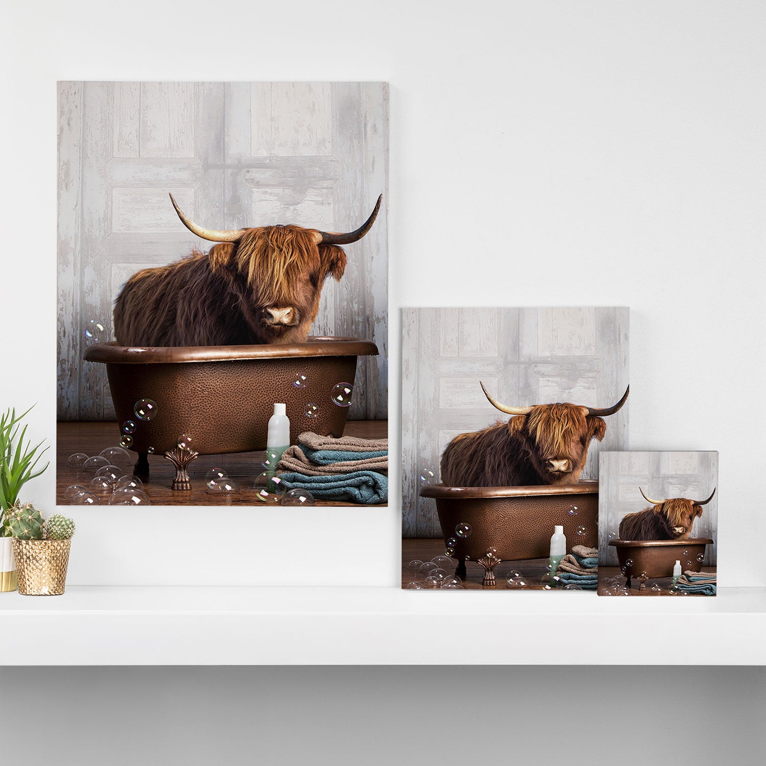 Highland Cow in the Tub Canvas Print Gallery Image 3