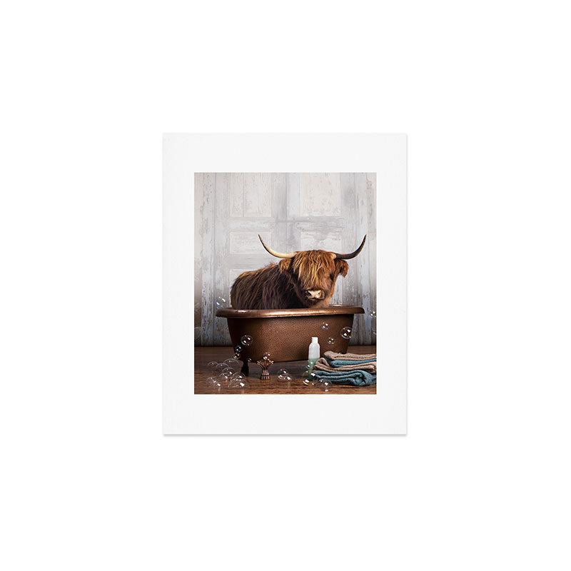 Highland Cow in the Tub Art Print Gallery Image 1