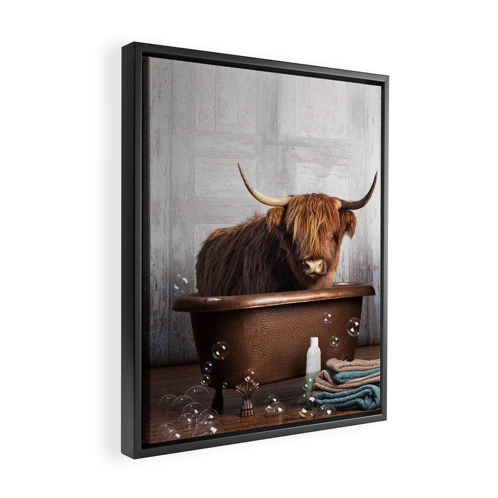 Highland Cow in the Tub Framed Canvas Print Gallery Image 2