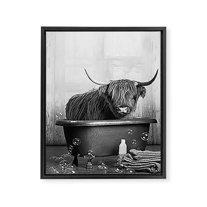 Highland Cow in the Tub Framed Canvas Print Gallery Image 1