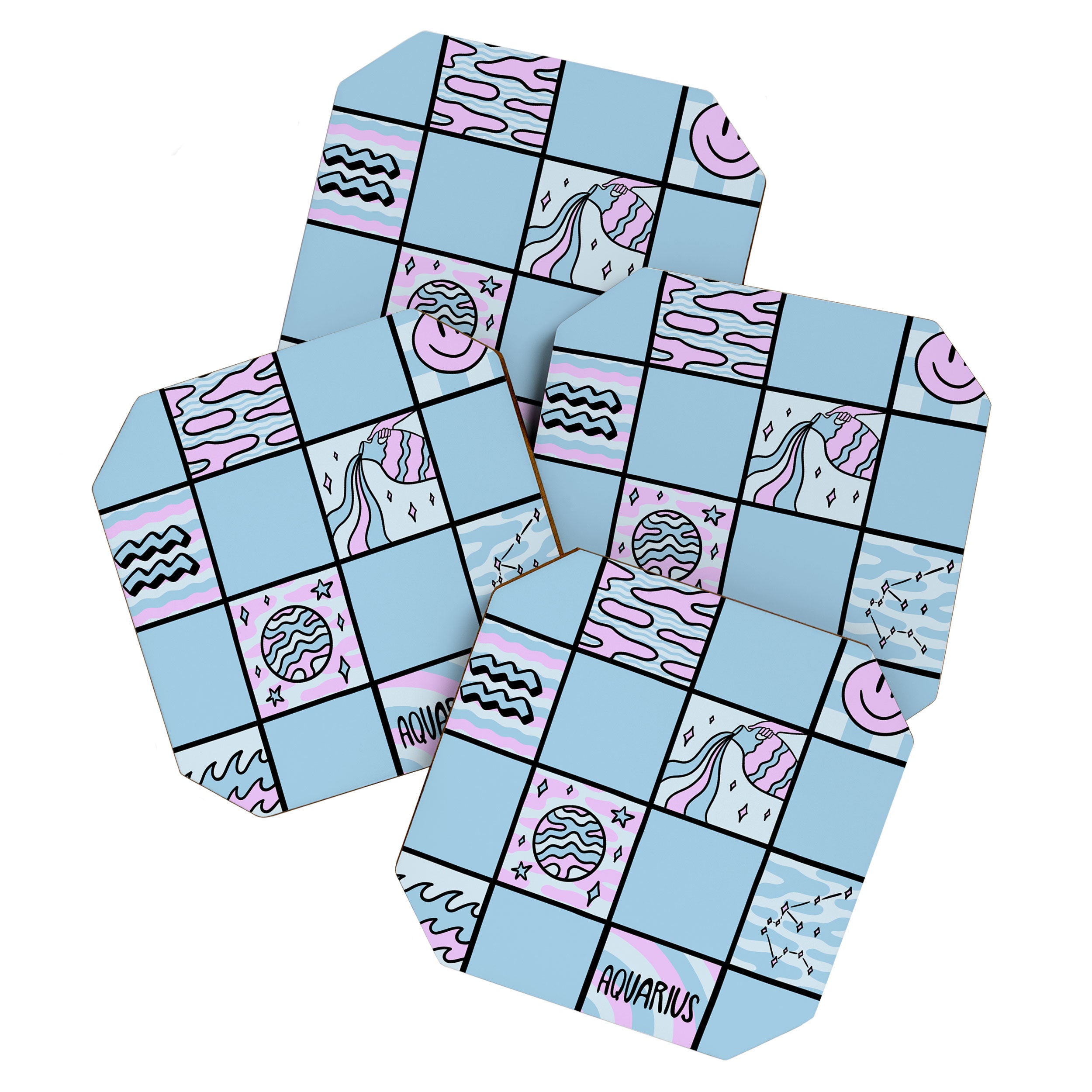 Aquarius Checkered Print Coaster Gallery Image 1