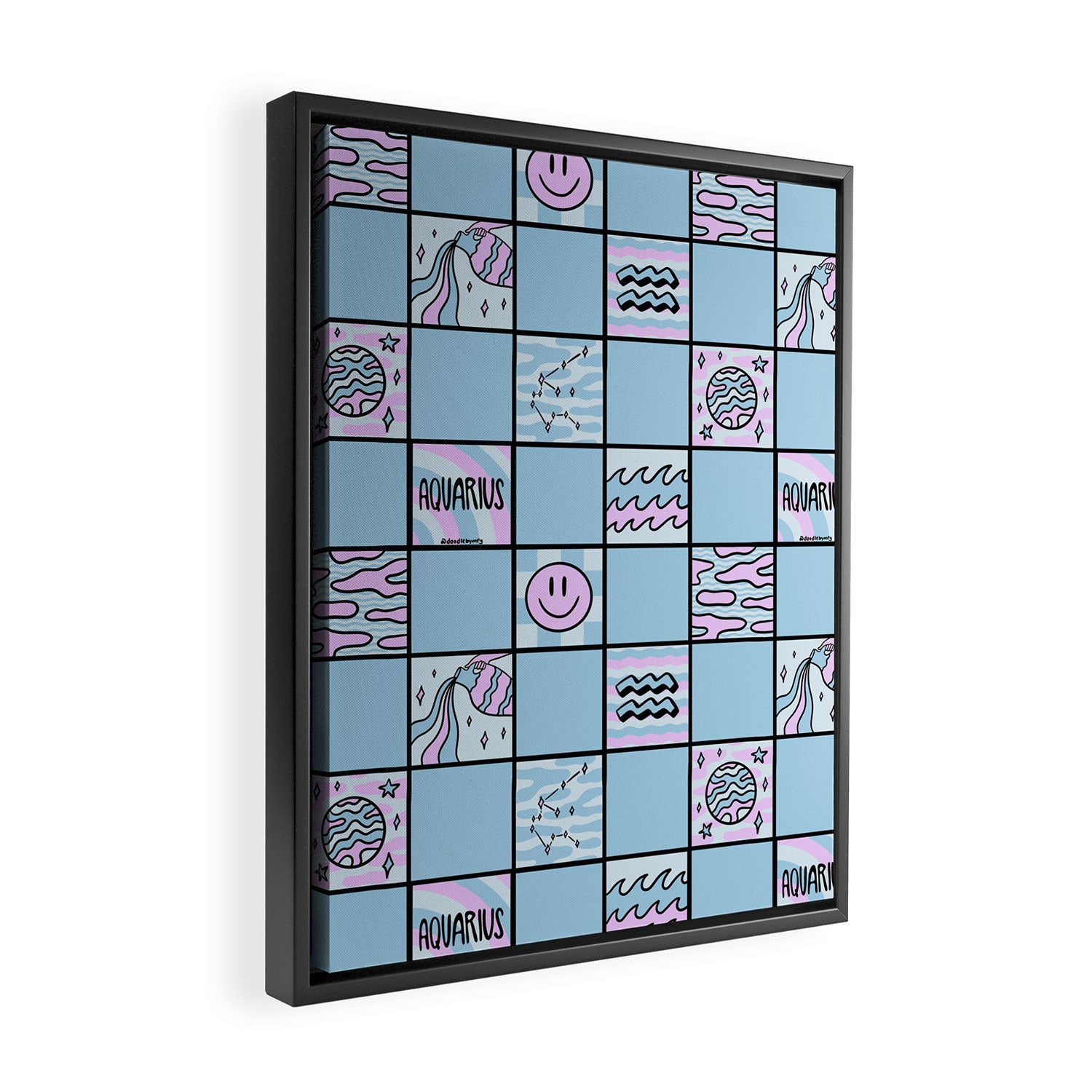 Aquarius Checkered Print Framed Canvas Print Gallery Image 2
