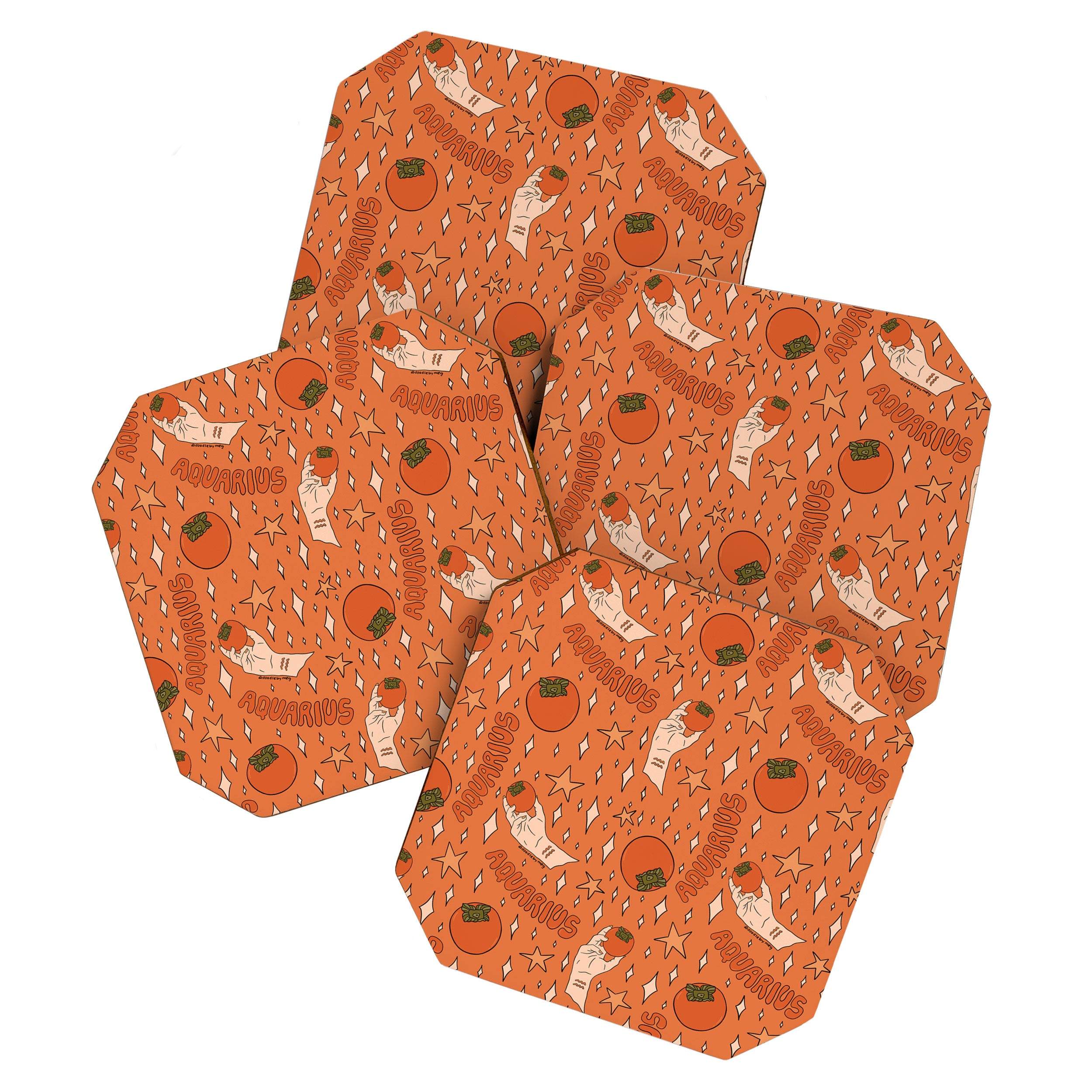 Aquarius Persimmon Print Coaster Gallery Image 1
