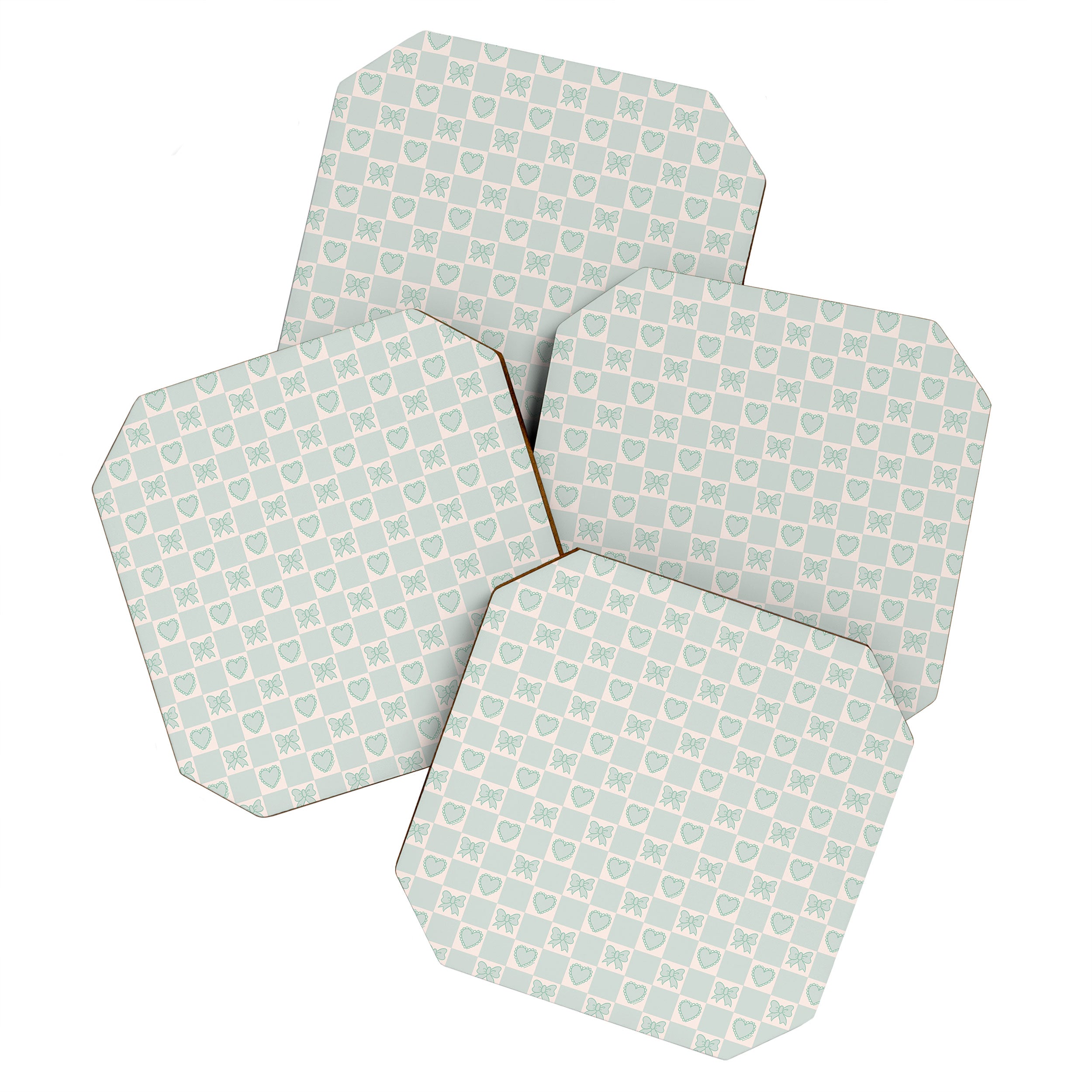 Blue Bow Checkered Print Coaster Gallery Image 1