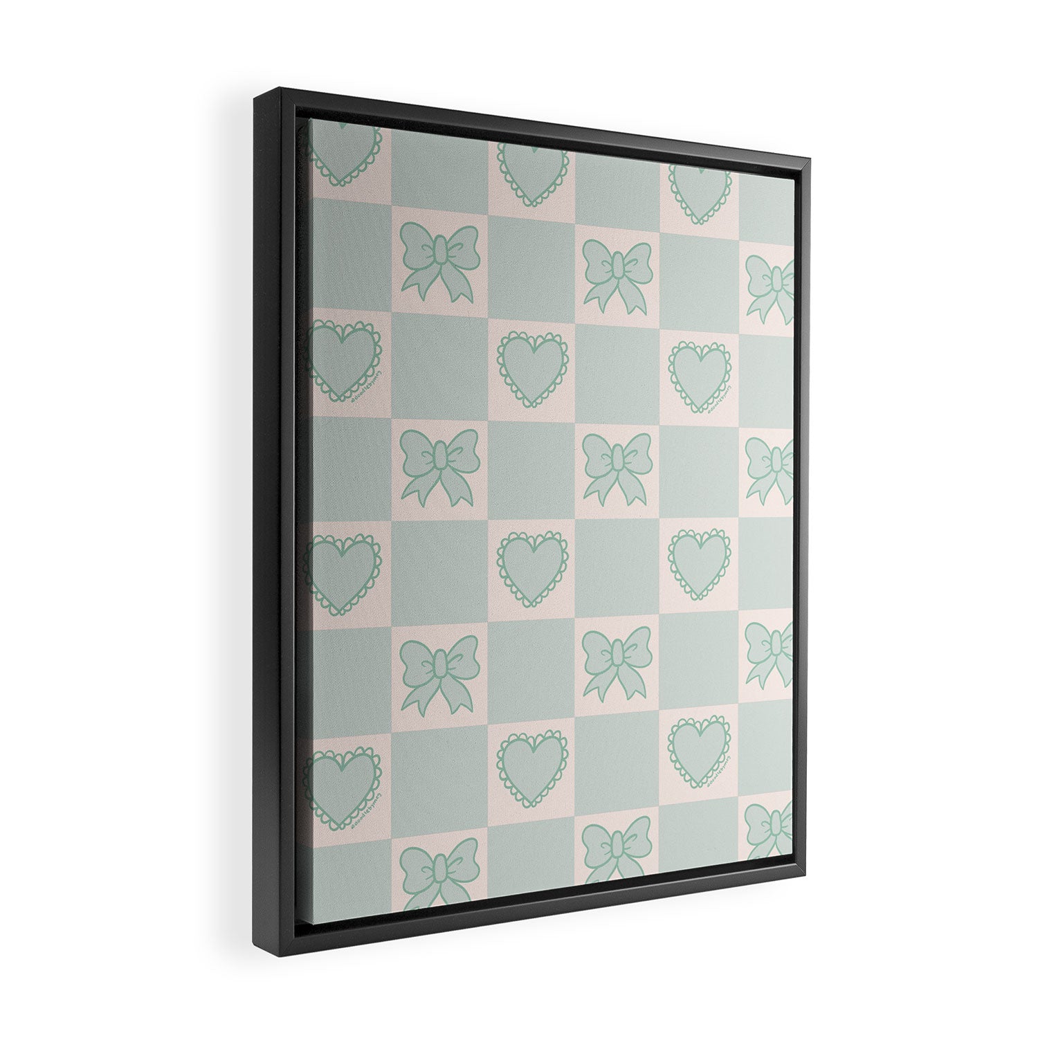 Blue Bow Checkered Print Framed Canvas Print Gallery Image 2
