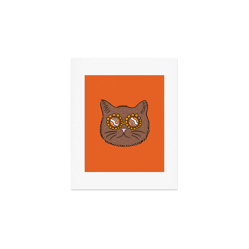 Brown Groovy Cat Art Print Gallery Image 1