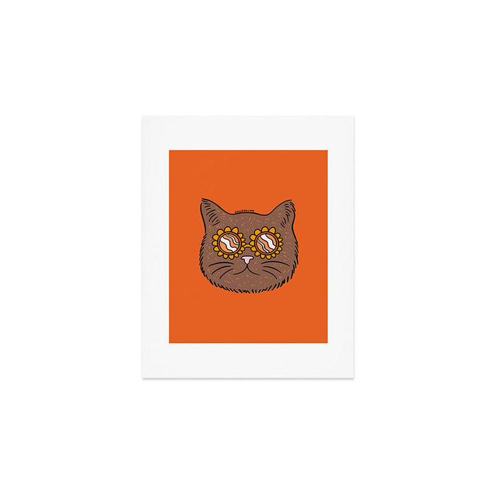 Brown Groovy Cat Art Print Gallery Image 1