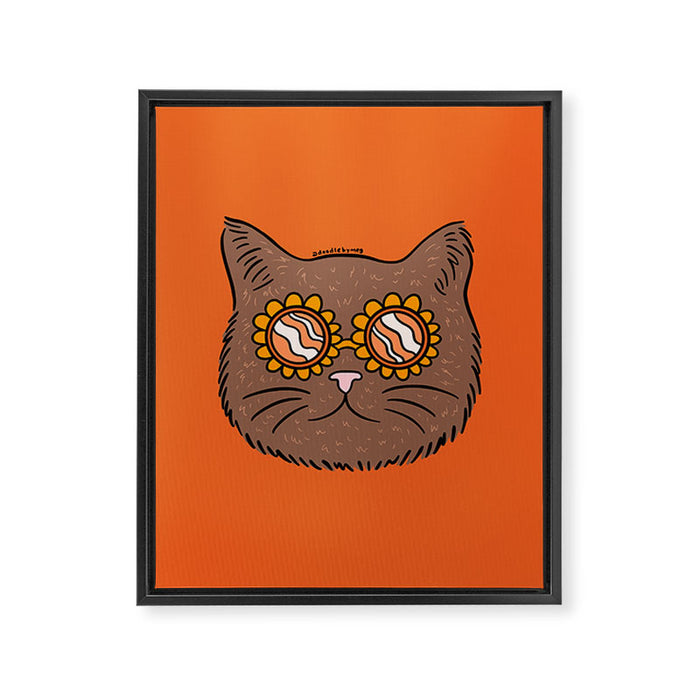 Brown Groovy Cat Framed Canvas Print Gallery Image 1