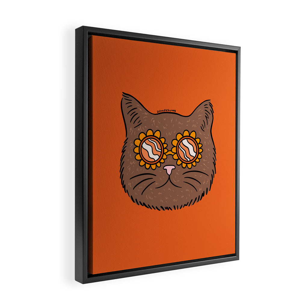Brown Groovy Cat Framed Canvas Print Gallery Image 2