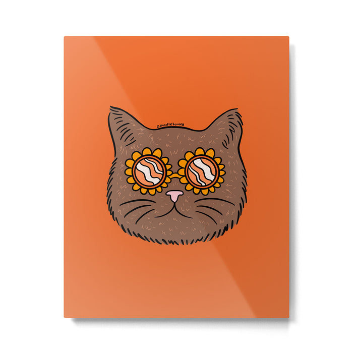 Brown Groovy Cat Metal Print Gallery Image 1