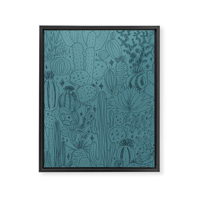 Cactus Scene in Blue Framed Canvas Print Gallery Image 8