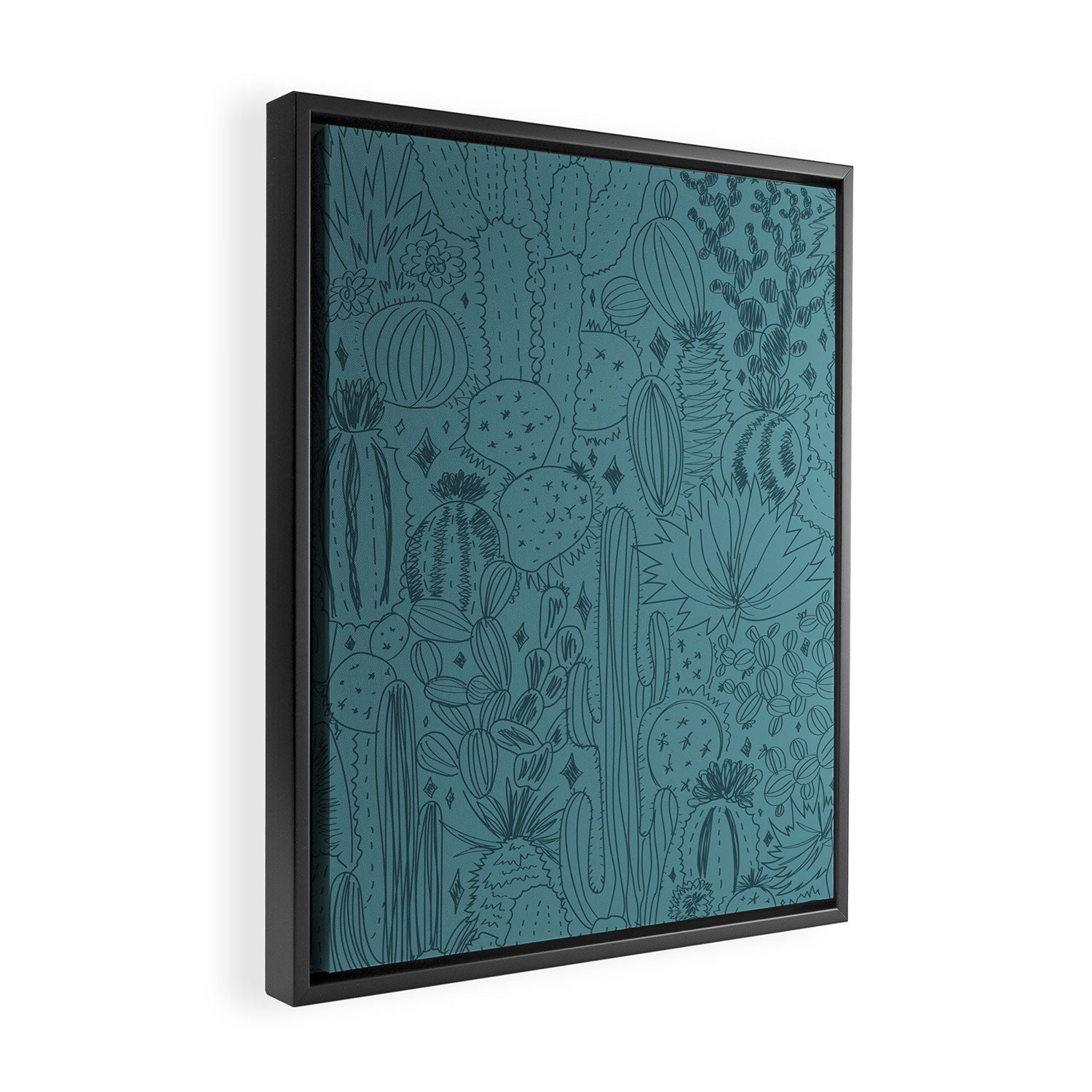 Cactus Scene in Blue Framed Canvas Print Gallery Image 2