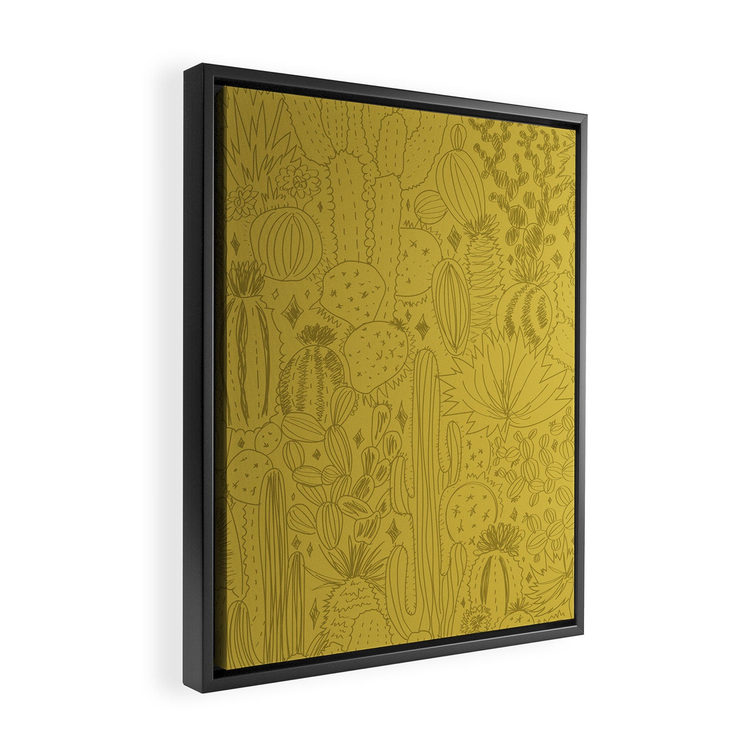 Cactus Scene in Green Framed Canvas Print Gallery Image 2