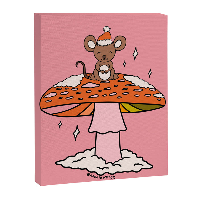 Christmas Mouse on a Mushroom Canvas Print Gallery Image 1