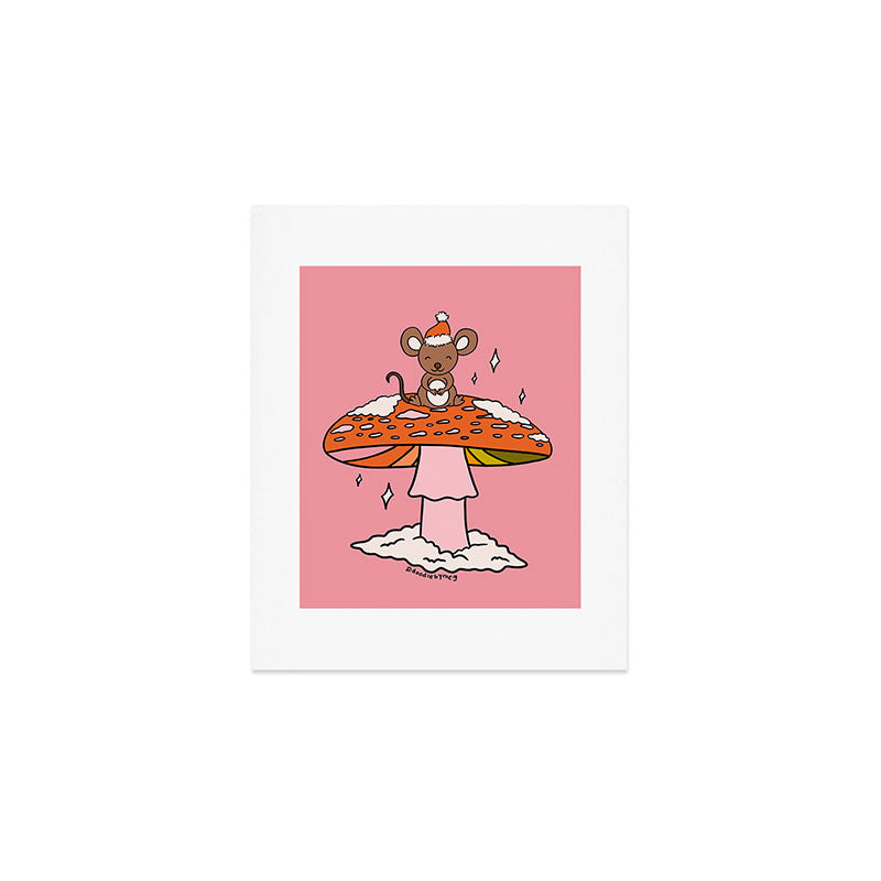 Christmas Mouse on a Mushroom Art Print Gallery Image 1