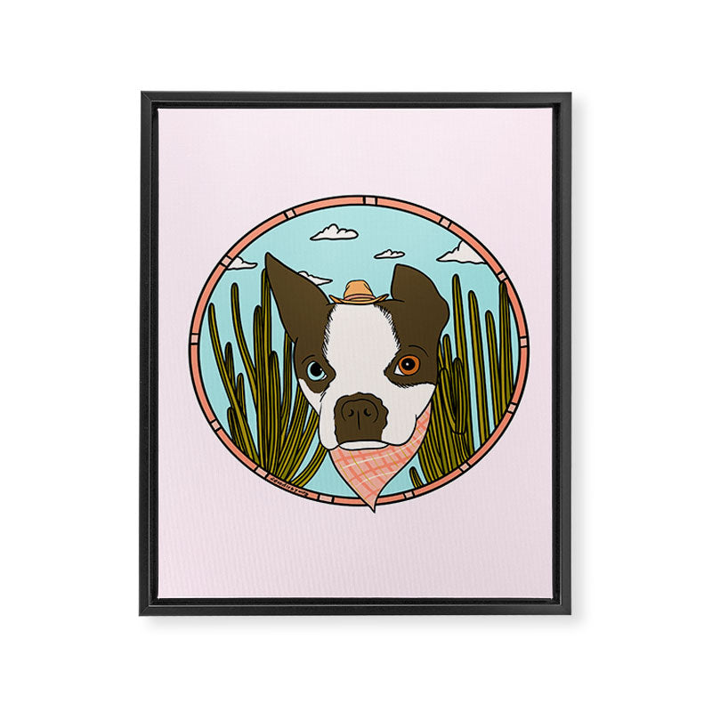 Cowboy Dog- Clover Boston Framed Canvas Print Gallery Image 8