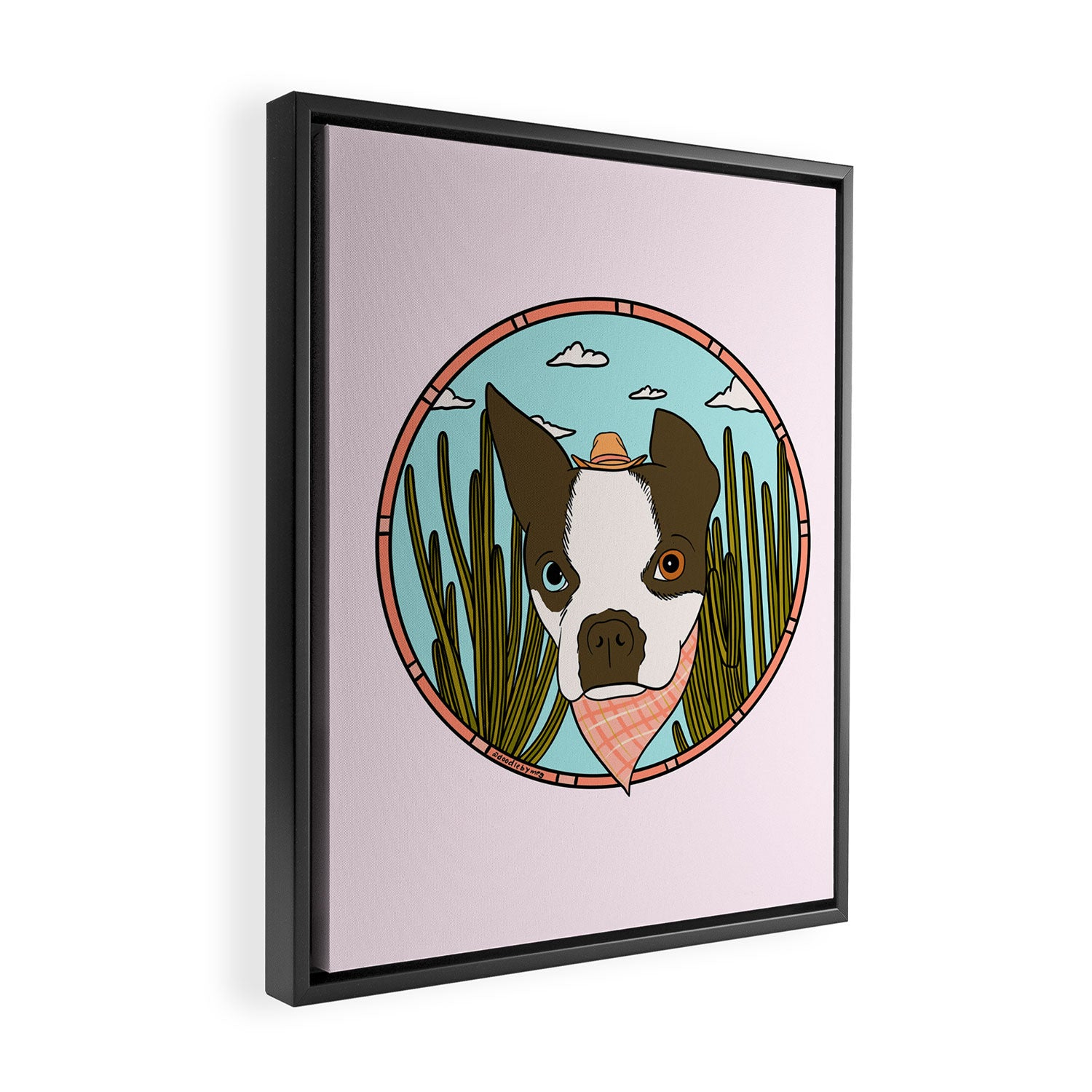 Cowboy Dog- Clover Boston Framed Canvas Print Gallery Image 2