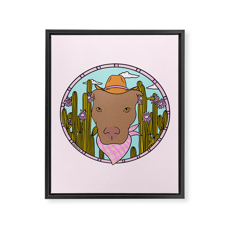 Cowboy Dog- Pitbull Framed Canvas Print Gallery Image 8