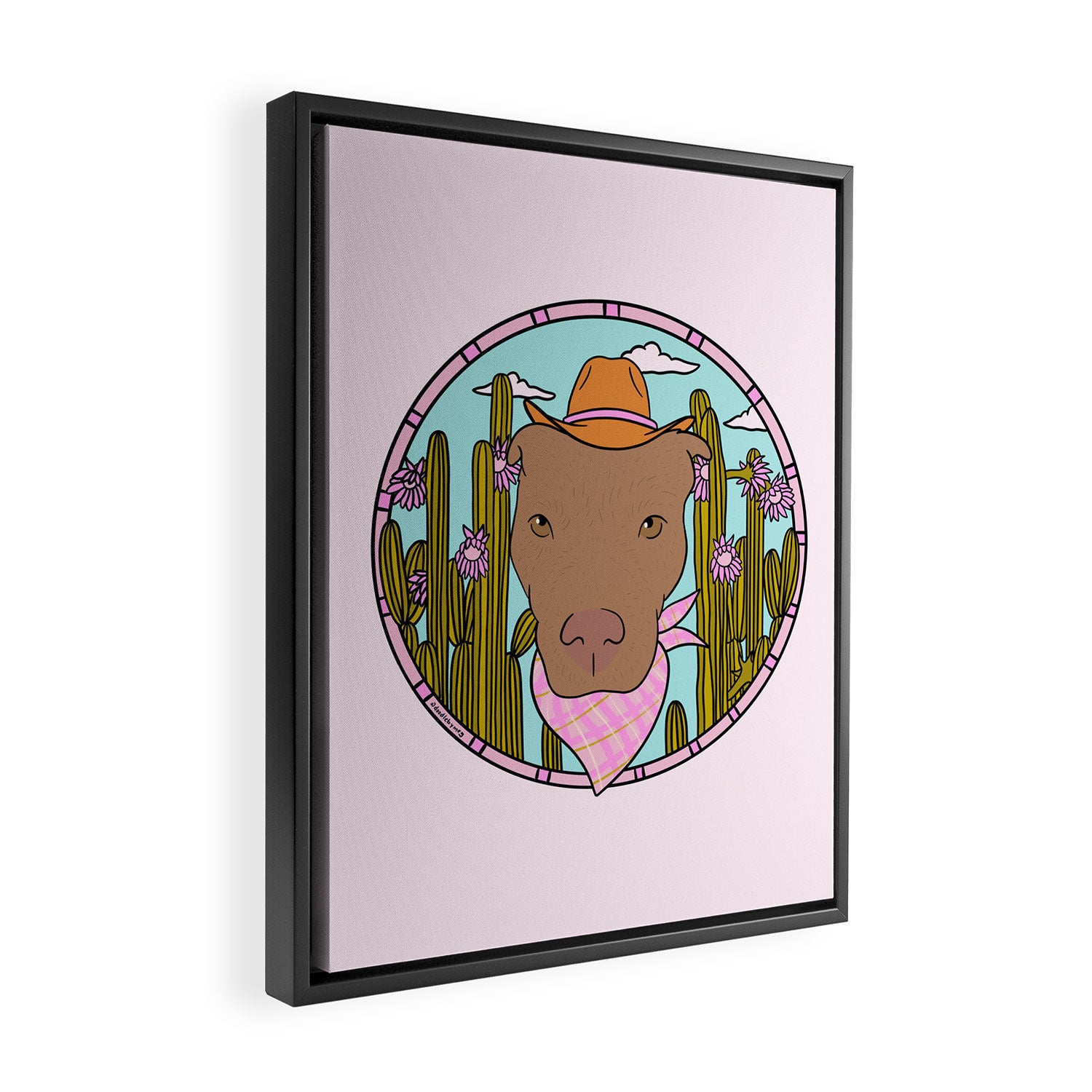Cowboy Dog- Pitbull Framed Canvas Print Gallery Image 2