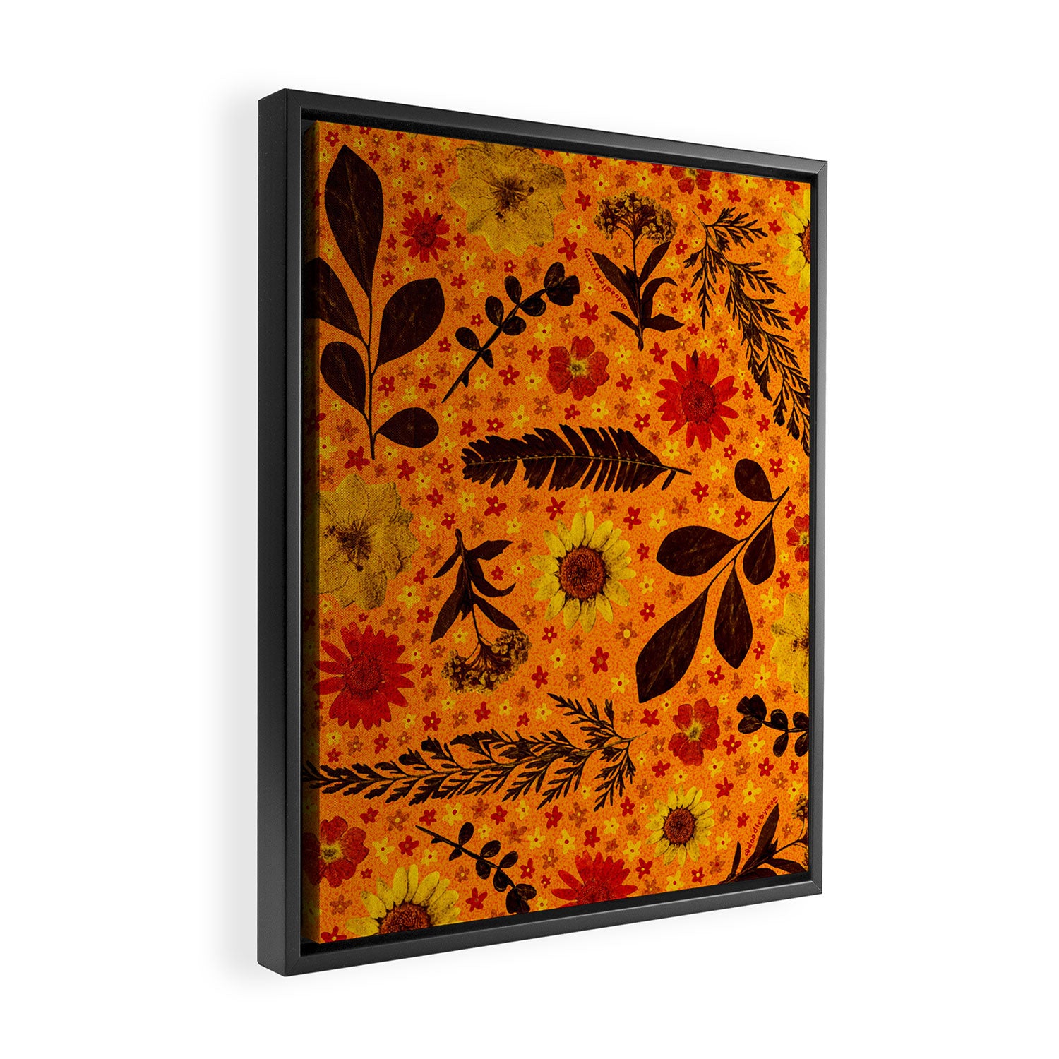 Dried Flower Print in Orange Framed Canvas Print Gallery Image 2