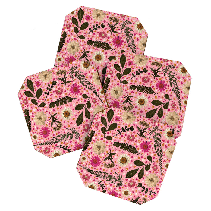 Dried Flower Print in Pink Coaster Gallery Image 1