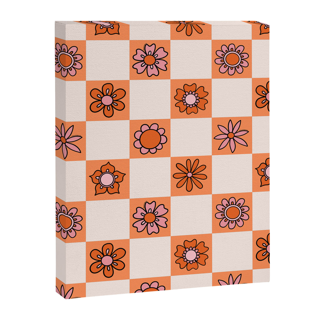 Fall Flower Checkered Print in Peach Canvas Print Gallery Image 8