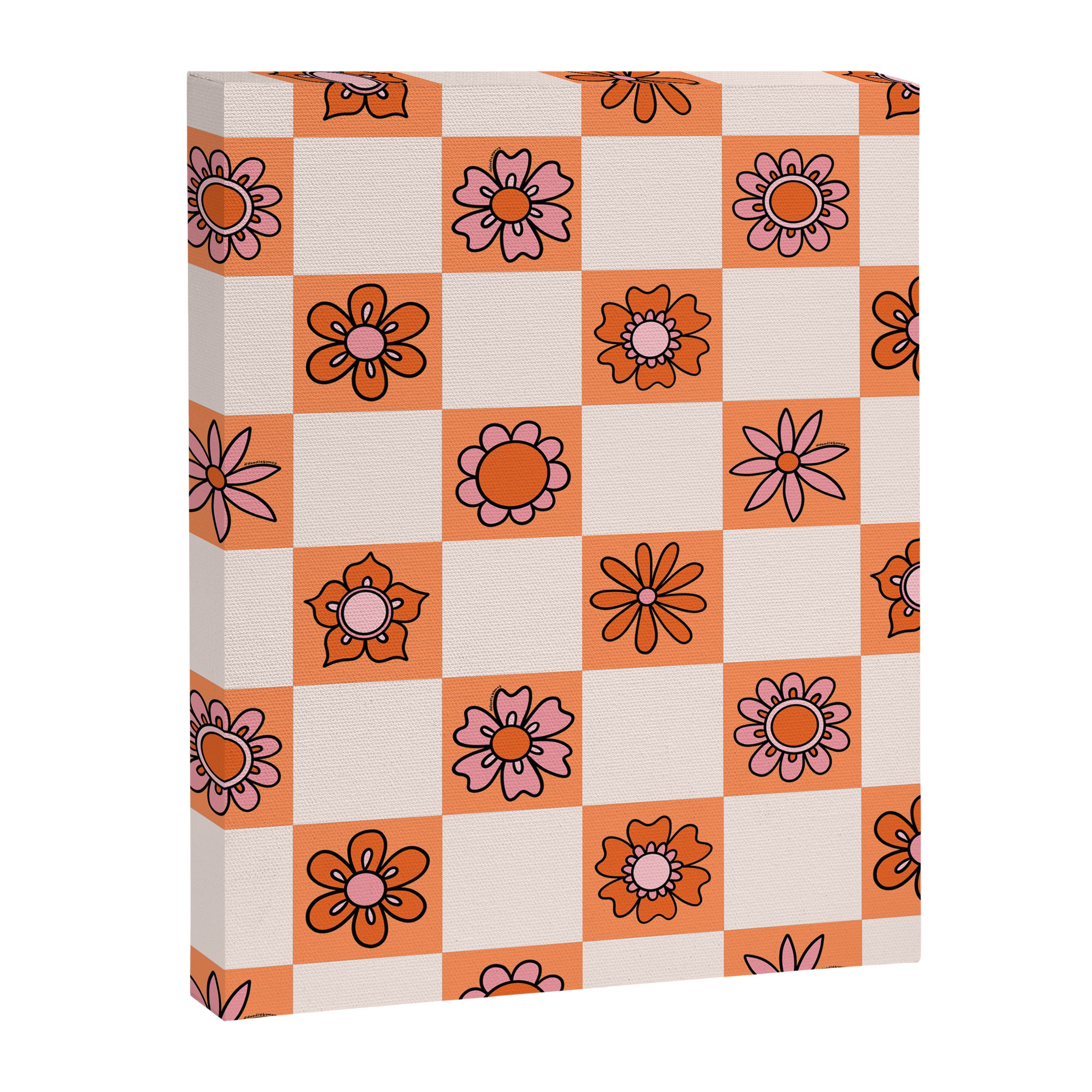 Fall Flower Checkered Print in Peach Canvas Print Gallery Image 8