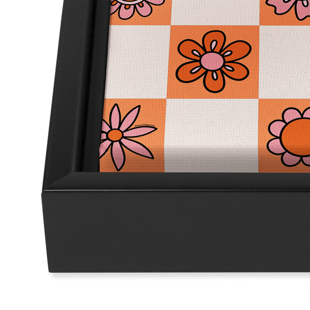 Fall Flower Checkered Print in Peach Framed Canvas Print Gallery Image 3